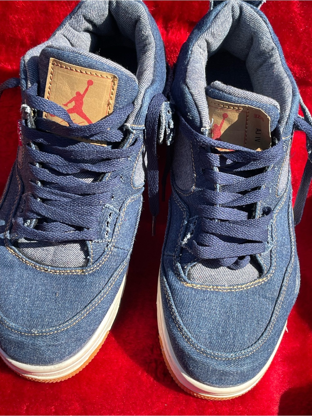 Jordan Denim Blue High-Top Sneakers with Red Jumpman Patch